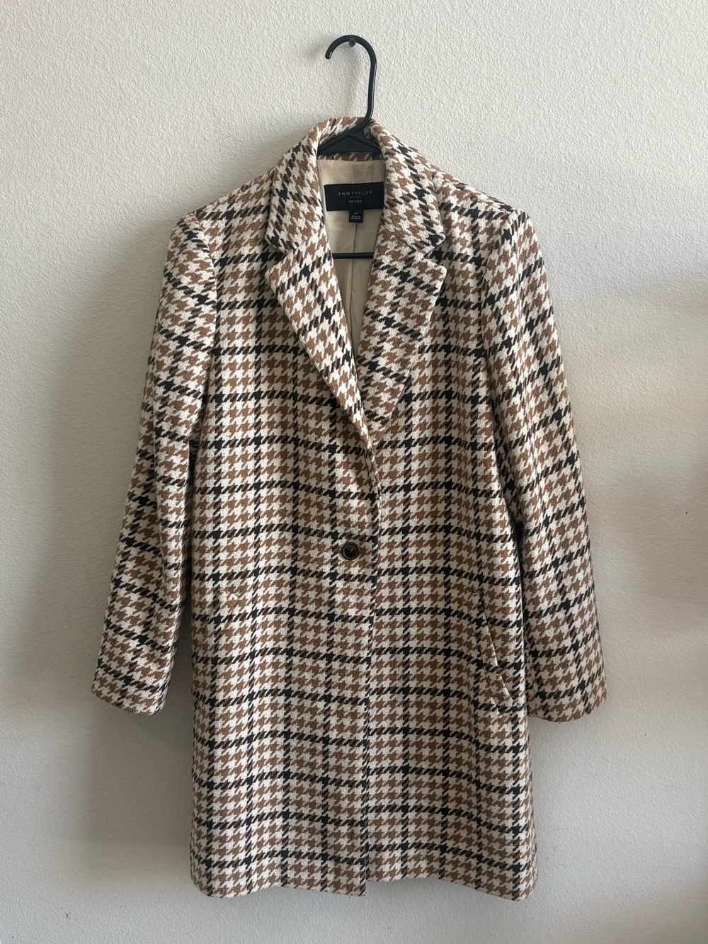 Ann Taylor Brown & Black Houndstooth Pea Coat